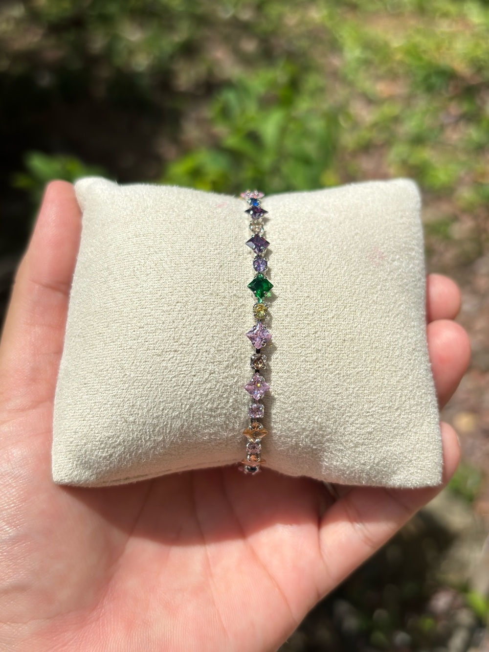 18K White Gold Plated Stainless Steel Multi Color Diamond Tennis Bracelet